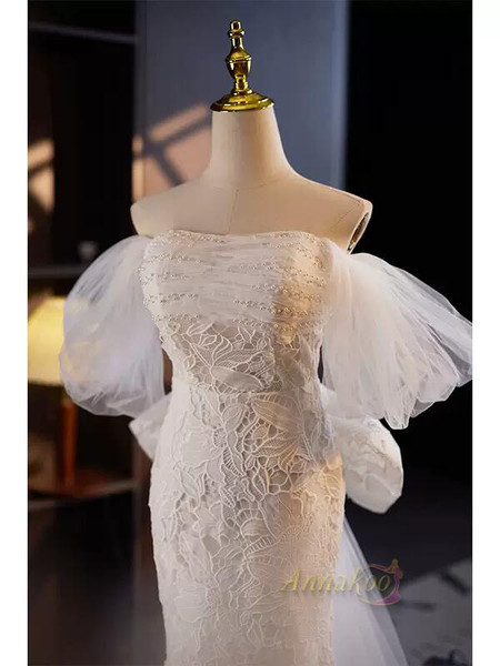Shop Annakoo 2023 Off The Shoulder Lace Cap Sleeve Trumpet Mermaid Wedding Dress With Bow Under 156