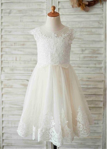 Tulle Jewel Beadings Knee-length A-line Flower Girl Dress