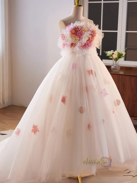 Shop 2023 ANNAKOO High Low Flower Pink Tulle Sweetheart Prom Dress Under 258