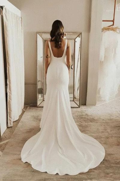 Shop 2023 ANNAKOO Backless Satin Mermaid Square Neck Backless Wedding Dress Under 175
