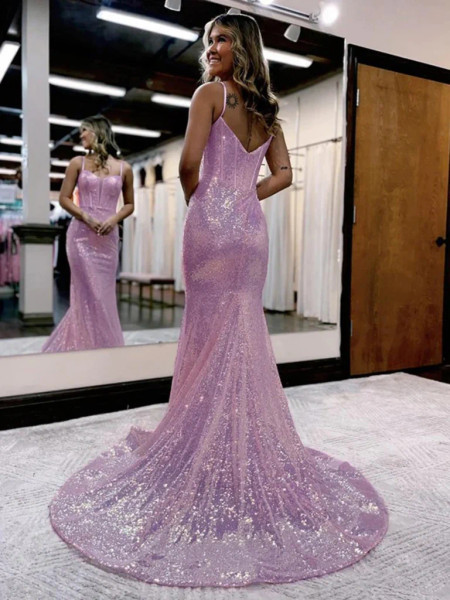 Shop 2023 ANNAKOO V Neck Mermaid Lilac Sequins Sparkle Prom Dress Under 149
