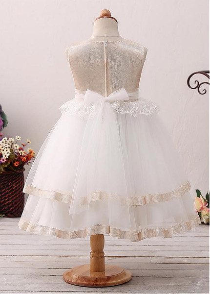 Handmade Flowers Scoop Neckline Ball Gown Flower Girl Dress