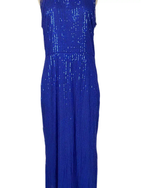Blue Sequin Off Shoulder Mock Neck Bodycon Party Dress