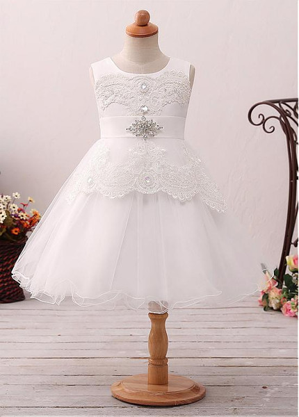 Beading Belt Tulle Jewel Neckline A-line Flower Girl Dress