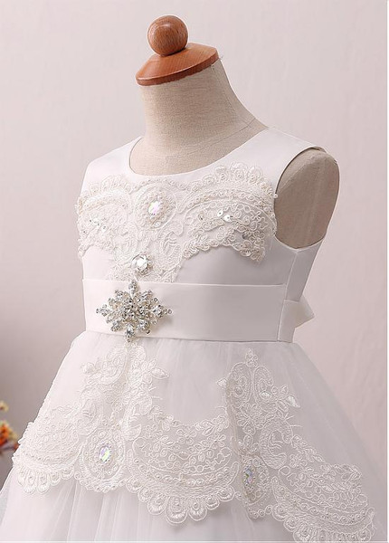 Beading Belt Tulle Jewel Neckline A-line Flower Girl Dress
