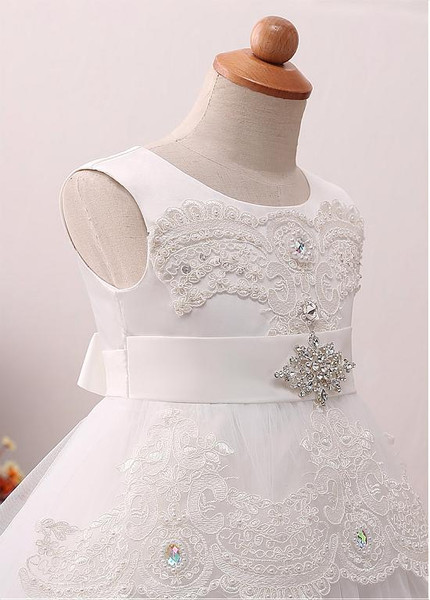 Beading Belt Tulle Jewel Neckline A-line Flower Girl Dress