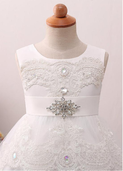 Beading Belt Tulle Jewel Neckline A-line Flower Girl Dress