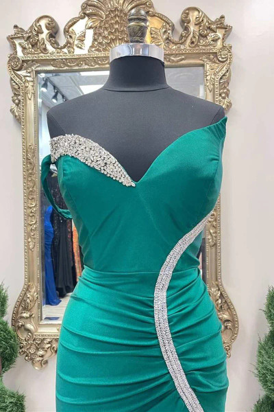 Shop 2023 ANNAKOO Beading Mermaid Asymmetrical Green Prom Dress with Slit Under 155