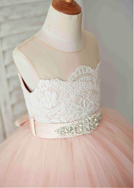 Satin Jewel Beading Pink Ball Gown Flower Girl Dresses