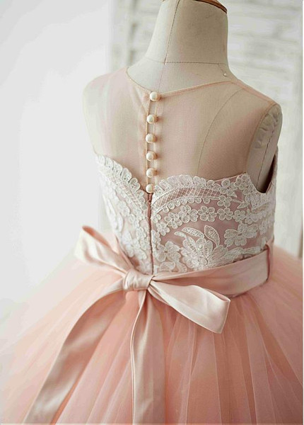 Satin Jewel Beading Pink Ball Gown Flower Girl Dresses