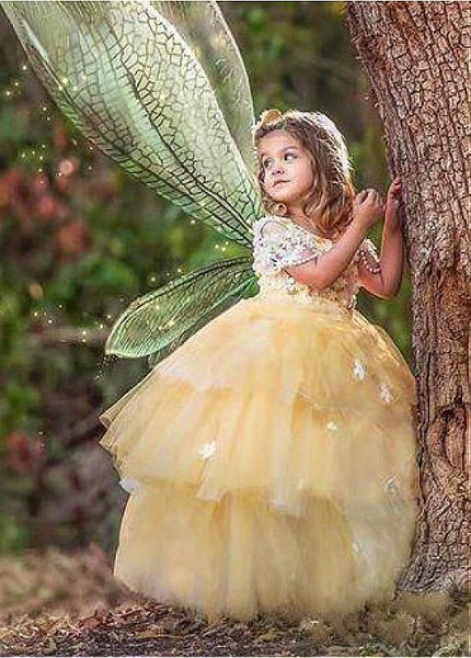 Yellow Ball Gown Flower Girl Dress With Handmade Flowers