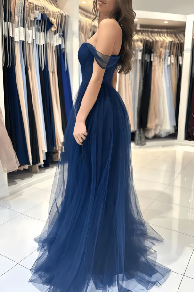Shop 2024 ANNAKOO Blue Tulle Off The Shoulder A Line Prom Dress Under 138