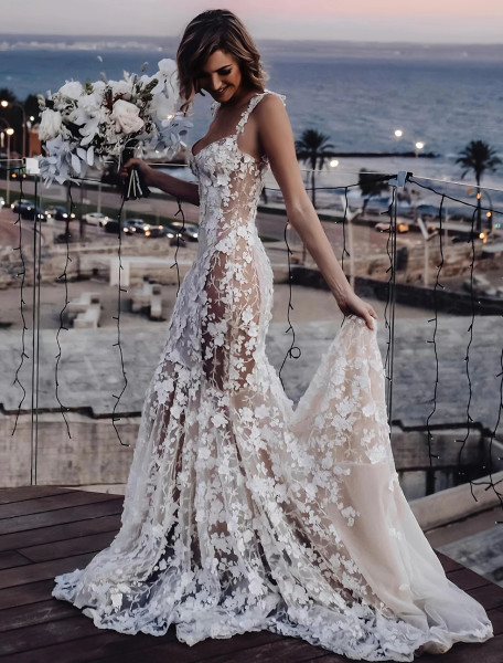 Shop 2024 Annakoo Straps Trumpet Mermaid Lace See Though Sexy Wedding Dress Under 288
