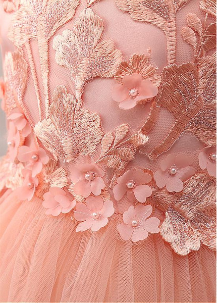 Tulle & Satin Jewel Coral Ball Gown Flower Girl Dress 