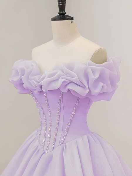 Shop 2024 ANNAKOO Lavender Ruffles A Line Beading Tulle Prom Dress Under 179