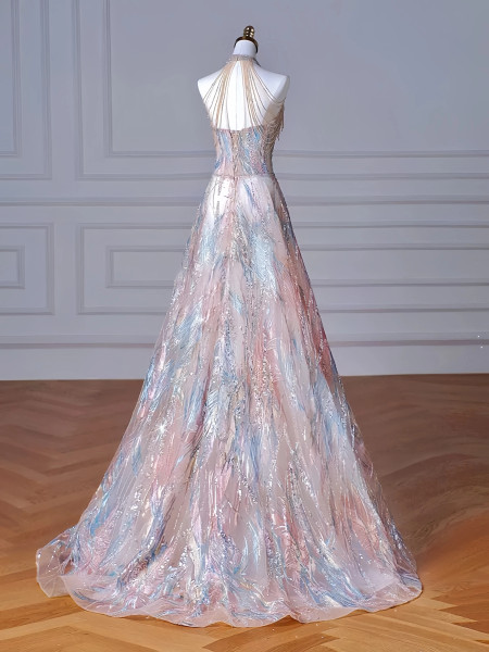 Shop 2024 ANNAKOO Halter Colorful Sparkle A Line Beading Prom Dress Under 159