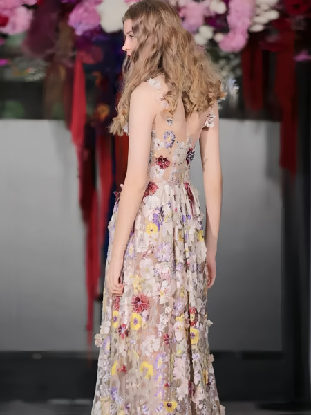 Shop 2024 Annakoo Floral A Line Straps Sheer Back Prom Dress Under 199