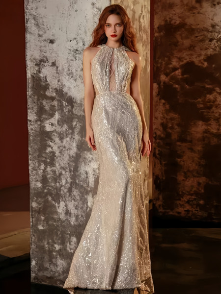 Shop 2024 Annakoo Halter Sexy Lace Up Cut Out Mermaid Sequin Prom Dress Under 199