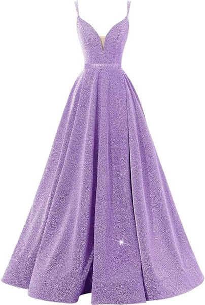Shop 2024 ANNAKOO Purple V Neck Sequin A Line Prom Dress With Slit Under 129