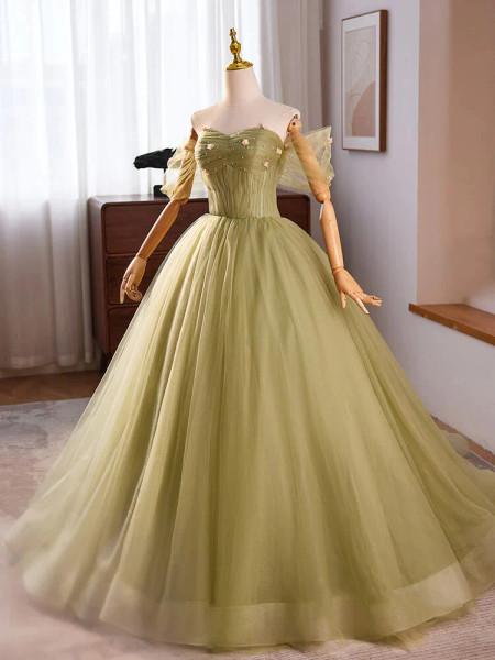 Shop 2024 ANNAKOO Green Tulle Floral Off The Shoulder Prom Dress Under 179