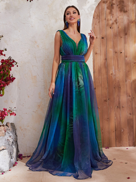 Shop 2024 ANNAKOO Peacock Panorama Tulle V Neck Prom Dress Under 69
