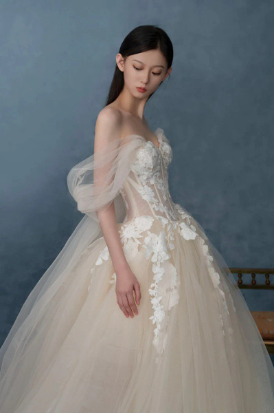 Shop 2024 ANNAKOO Off The Shoulder Tulle Appliques A Line Wedding Dress Under 199
