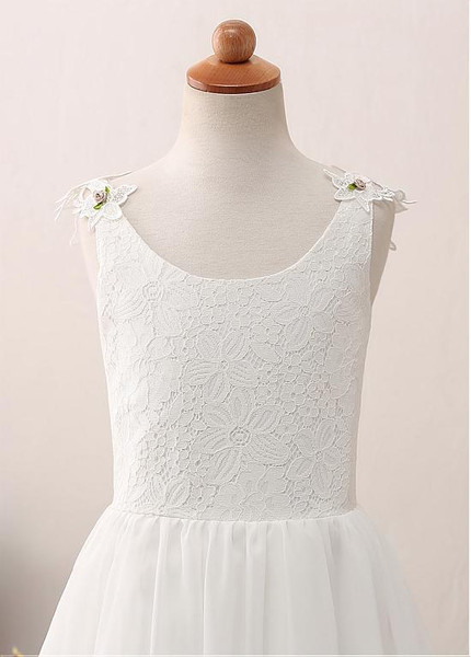All-over Lace Chiffon Scoop  A-line Flower Girl Dress 