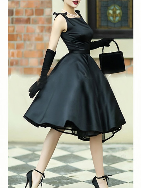 Shop 2024 ANNAKOO A-Line Cocktail Vintage Black Satin Dress Under 119
