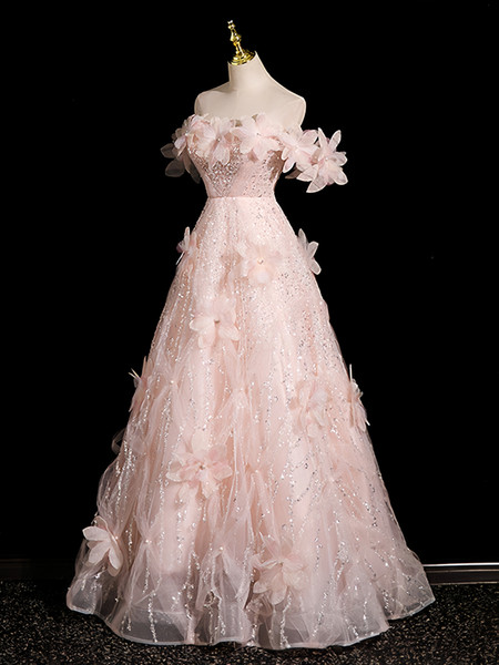 Shop 2024 ANNAKOO Off The Shoulder Pink 3D Flower Prom Dress Under 198