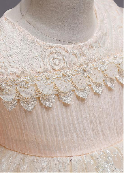 In Stock Tulle & Lace Jewel Neckline Ball Gown Flower Girl Dress