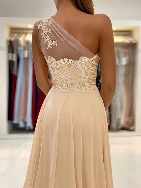 Shop 2024 ANNAKOO Champange Chiffon Appliques One Shoulder Prom Dress With Sit Under 138
