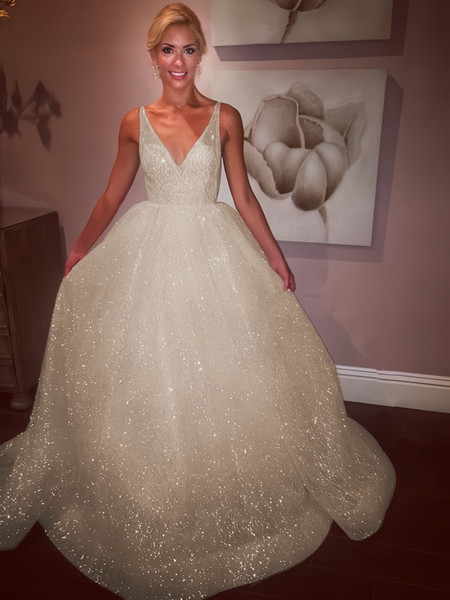 Shop 2024 ANNAKOO V Neck Sparkle Tulle A Line Prom Dress Under 159