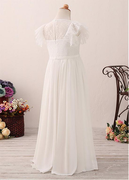 Chiffon Flower Girl Dress With All-over Lace & Belt & Bowknot