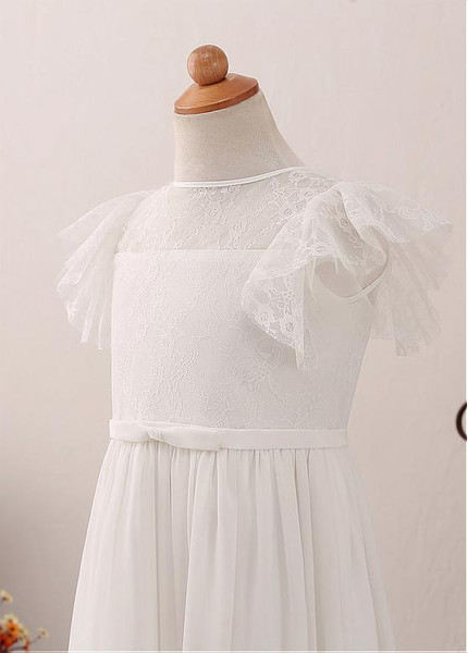 Chiffon Flower Girl Dress With All-over Lace & Belt & Bowknot