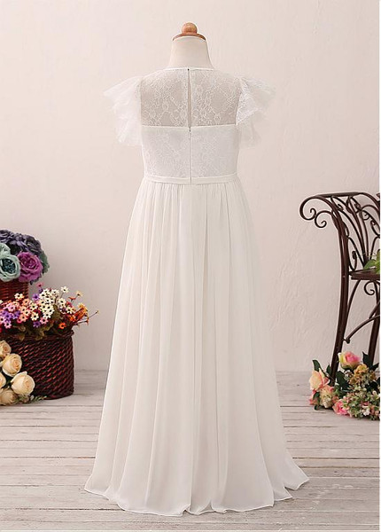 Chiffon Flower Girl Dress With All-over Lace & Belt & Bowknot