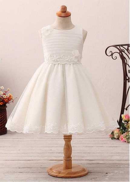 flower girl dress with lace appliques