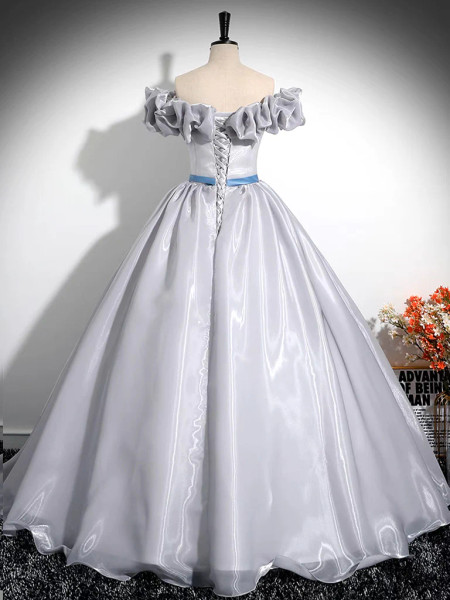 Shop 2024 ANNAKOO  White & Blue Tulle Off The Shoulder Prom Dress Under 18