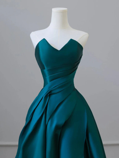 Elegant Sweep Train Sweetheart Teal Satin Prom Dress