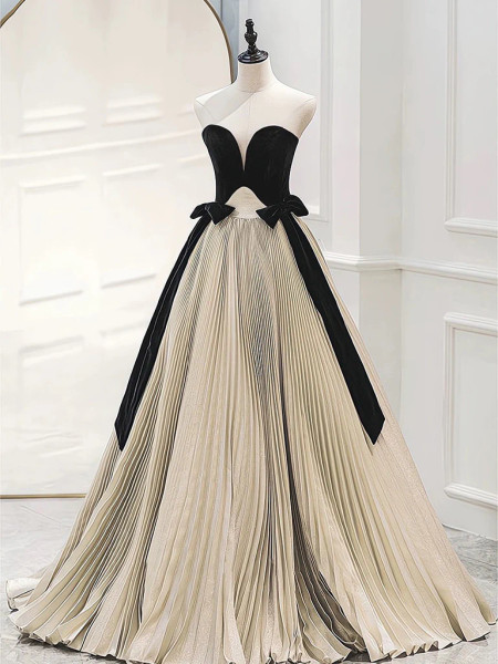 Shop 2024 ANNAKOO Black and Cream Pleated Ball Gown Prom Dress Under 149
