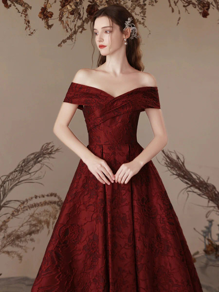 Shop 2024 ANNAKOO Fiery Red Off-Shoulder Embroidered Prom Dress Under 159