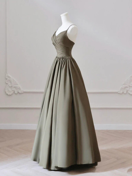 Shop 2024 ANNAKOO Forest Green V Neck Satin Full-Length Prom Dress Under 119