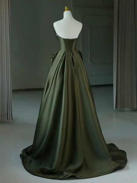 Shop 2024 ANNAKOO Elegant Olive Green Off-Shoulder Satin Prom Dress Under 137