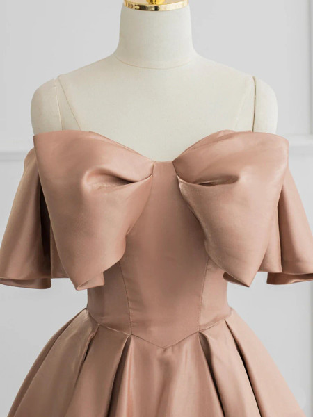 Shop 2024 ANNAKOO A-Line Off Shoulder Satin Champagne Lace Up Prom Dress Under 139