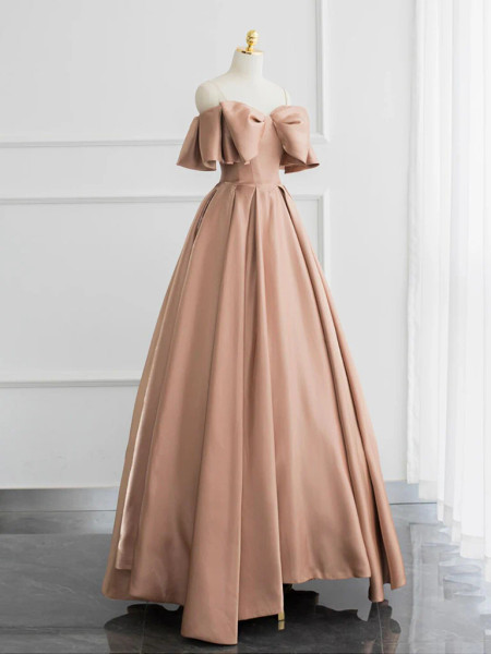 Shop 2024 ANNAKOO A-Line Off Shoulder Satin Champagne Lace Up Prom Dress Under 139
