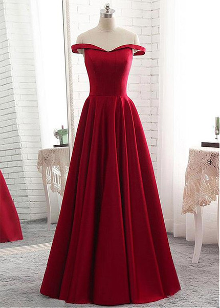 Satin Off-the-shoulder Burgundy A-line Bridesmaid Dress