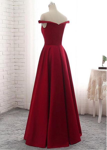 Satin Off-the-shoulder Burgundy A-line Bridesmaid Dress