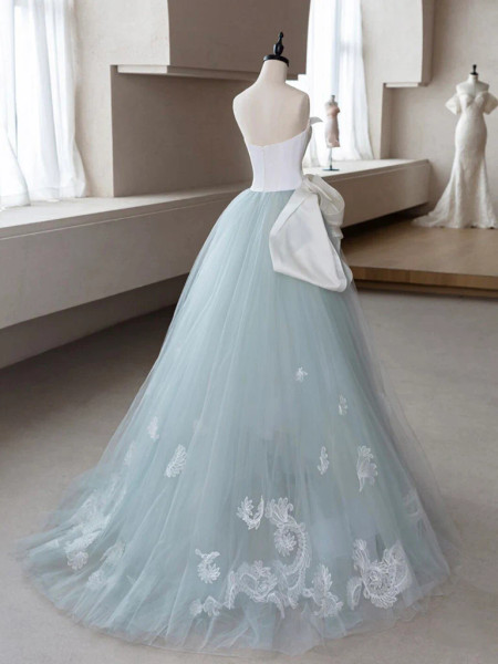 Shop 2024 ANNAKOO A-Line Blue Tulle Lace Applique Prom Dress Under 168