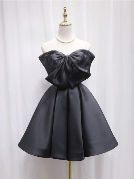 Shop 2024 ANNAKOO Black Sweetheart Neck Satin Short Homecoming Dress Under 134
