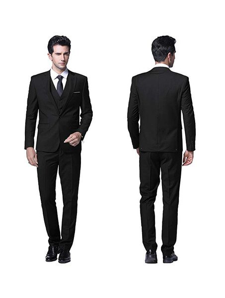 Classic Black Slim Fit 3 Piece Suit One Button Blazer Tux Vest & Trousers