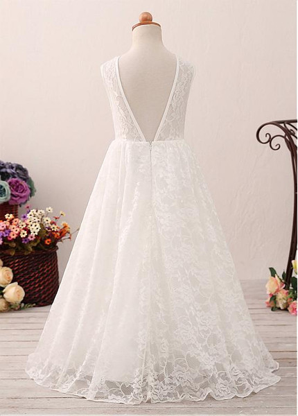 Lace Jewel Neckline A-line Flower Girl Dress
